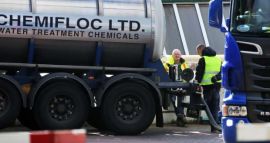 Workers deliver water treatment chemicals to the Ballymore Eustace Water Treatment Plant in Co Wicklow yesterday which is experiencing production difficulties. Photograph: Collins