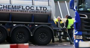  Workers deliver water treatment chemicals to the Ballymore Eustace Water Treatment Plant in Co Wicklow yesterday which is experiencing production difficulties. Photograph: Collins 